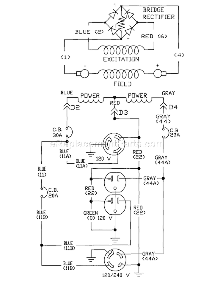 Page C Diagram and Parts List for 1305-0  Briggs and Stratton Generator